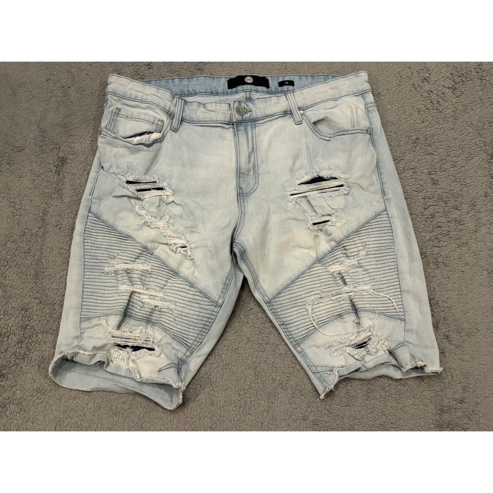 Jordan Craig Mens Light Wash Distressed Moto Denim Shorts Size 38 J3193S